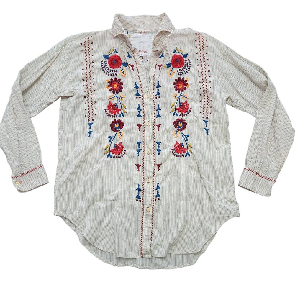 Johnny Was Floral Embroidered Button Down Size Small